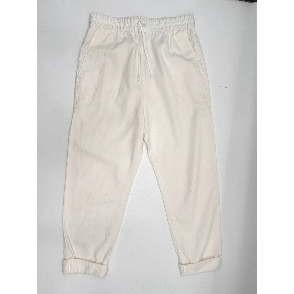 COS Off White Cotton Linen Blend Relaxed Drawstring Tapered Pants Womens Size 6